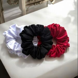 Set of Three Scrunchies - White, Black, Red